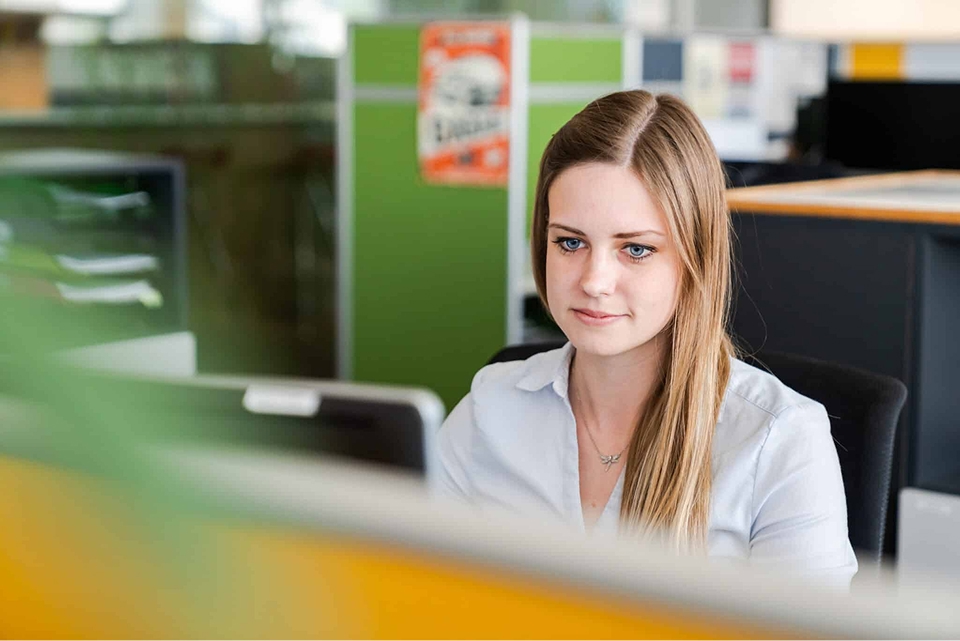 Garret employee working at a computer